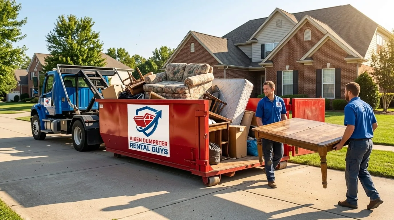 Renovation debris a dumpster handles that city sanitation won't collect in Aiken SC